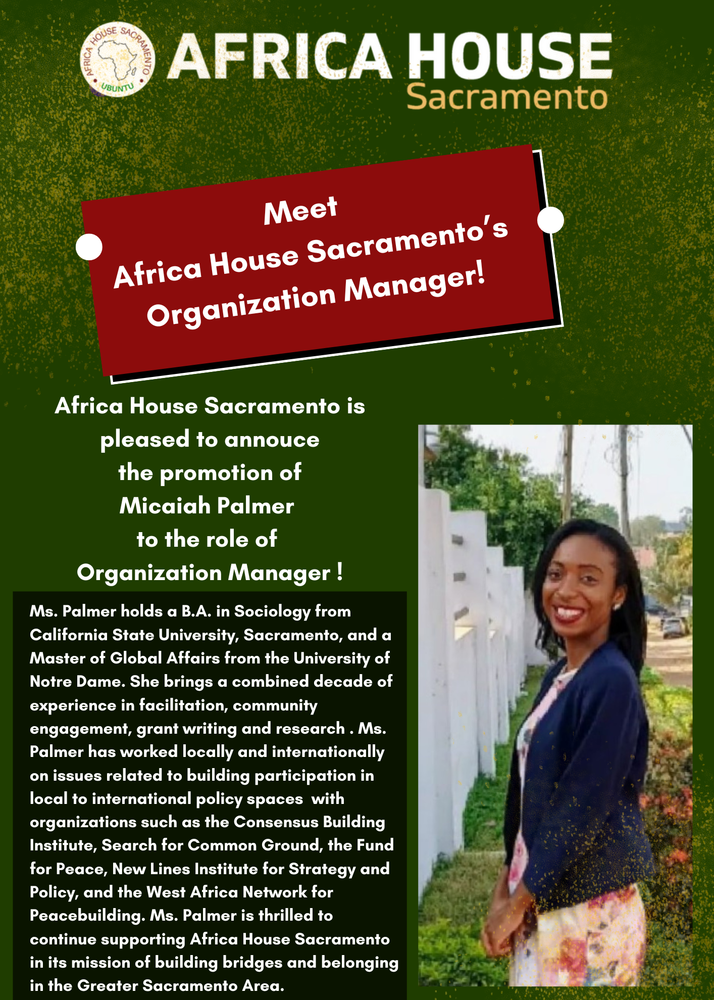Meet Africa House Sacramento's Organization Manager!