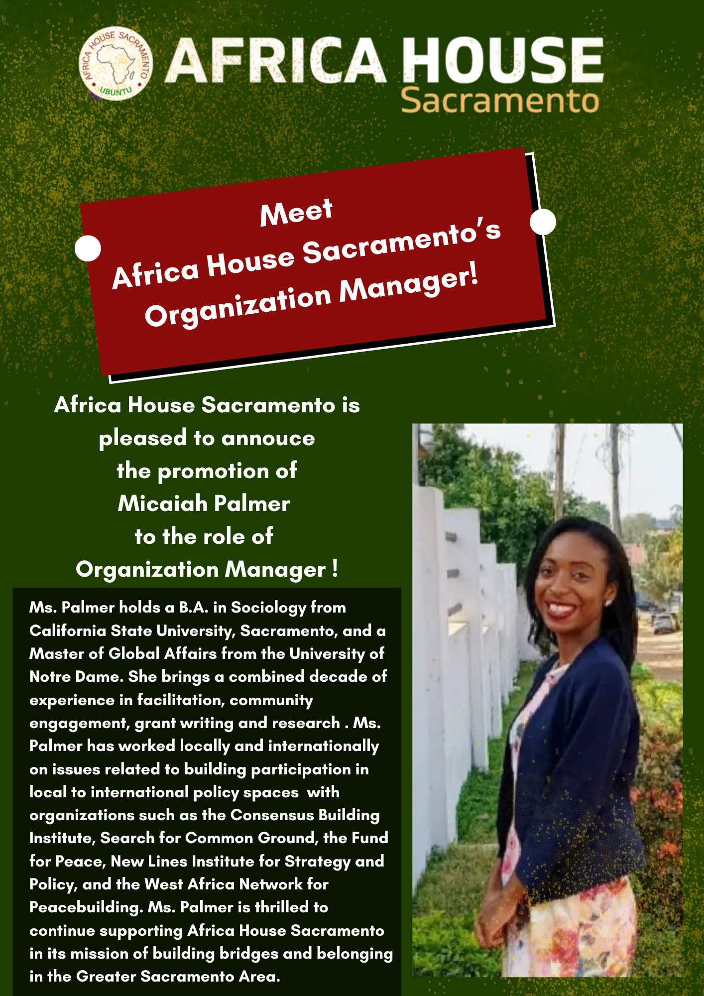 Meet Africa House Sacramento's Organization Manager!